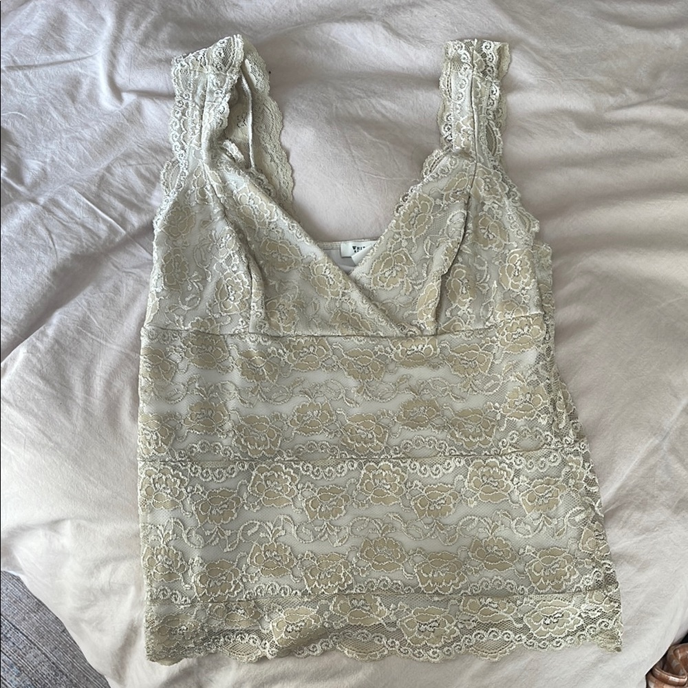 White House Black Market Lace Tank Top in Cream and Gold